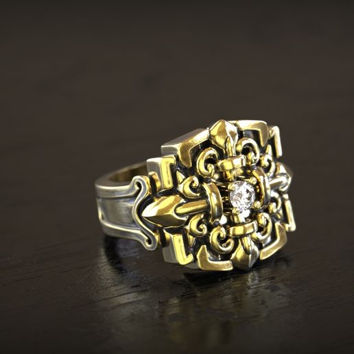 Luxury Ornate Gold Diamond Gents Ring