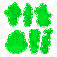 Cactus-cookie-cutter-set-of-6.png 3D-Datei Kaktus Ausstechformen 6er Set *・3D-druckbare Vorlage zum herunterladen
