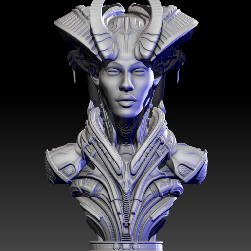 Screenshot-2025-09-18-090738.png Busto de Reina Demonio de Ciencia Ficción Oscura - Armadura alienígena, cuernos góticos y detalles futuristas - Coleccionable impreso en 3D
