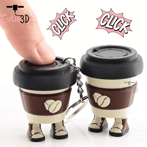 Cutie3D Coffee Cup With Legs Keycap Fidget Clicker Keychain - Cute
