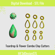 1.png Teardrop and uneven Flower Combo Cutter Digital STL File for Polymer Clay | DIY Jewelry and Cookie Making Tool | 6 Sizes Clay Cutters