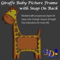 Giraffe-Frame-IMG.jpg STL file Giraffe Baby Picture Frame Snap On Back・3D printing idea to download