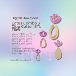 Cover-7.png Fichier 3D Clay Cutter STL File Lotus Combo 3 - Flower Earring Digital File Download- 12 sizes and 2 Cutter Versions, cookie cutter・Modèle pour imprimante 3D à télécharger