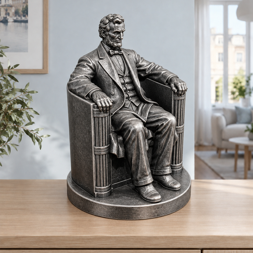 Sitzender Abraham Lincoln – Skulptur, STL & 3MF, 4 Größen