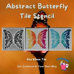 Abstract-Butterfly-Tile-Stencil.jpg Archivo STL Plantilla de azulejos de mariposa abstracta・Diseño imprimible en 3D para descargar, 112bluelake