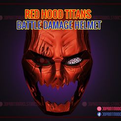 RedHood_Titans_Battle_Damage_Cracked_Helmet_3d_print_model_01.jpg Archivo 3D Casco de daños de Capucha Roja - Jason Todd Casco de Capucha Roja・Objeto para impresora 3D para descargar