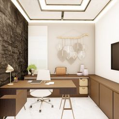 Study-Room-with-TV-and-cabinets-1.jpg Modern matte black study room interior with natural stone wall CG model