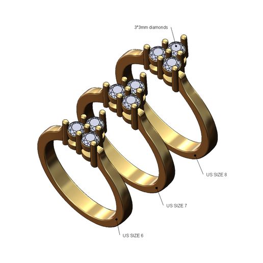 Crown cluster pinched shank diamond ring Us sizes 6 7 8 3D print model 3D model
