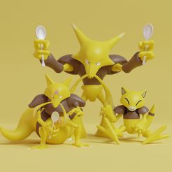 abra-line-render.jpg Fichier STL Pokemon - Abra, Kadabra et Alakazam avec 2 poses・Objet pour impression 3D à télécharger