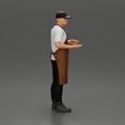 3DG3-0002.jpg waiter in cap standing and holding a tray