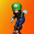 01_Renders.jpg 3D-фигурка Луиджи в действии, топающего по классическому гумбе из вселенной Mario.