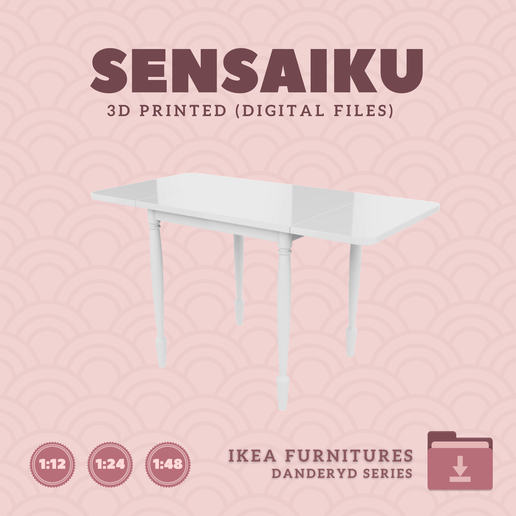 Miniature Replica 07. DANDERYD Drop-leaf Table for Miniature Dollhouse - IKEA - 3D Print Instant Download 3D model