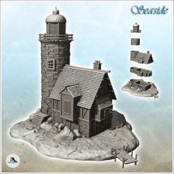 1-PREM.jpg Fichier STL Phare médiéval sur une île avec ponton en bois (10) - Pirate Jungle Île Plage Piraterie Caraïbes Médiéval Crâne Renaissance・Design pour imprimante 3D à télécharger