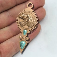 dainasor-pendant-4.jpg STL file dinosaur pendant with American Turquoise・3D print design to download