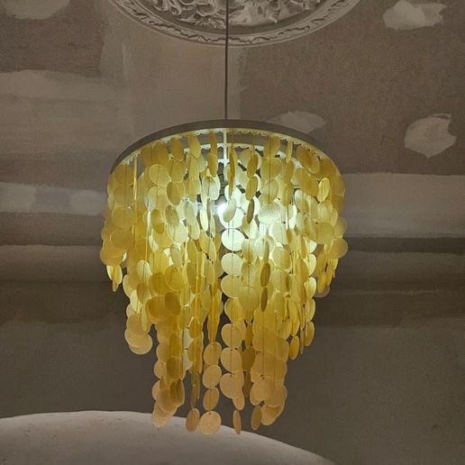 3D modular pendant lamp with semitransparent wafers - Scalable design 60 cm - Decorative cascade style