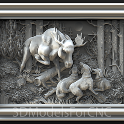1.png 3D file 3D Model STL File for CNC Router Laser & 3D Printer Moose Fighting Dogs・3D print object to download