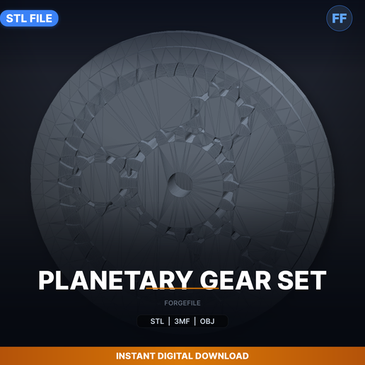 Planetary Gear Set, Print in Place, Sun Ring Planet - 3D Printable STL File
