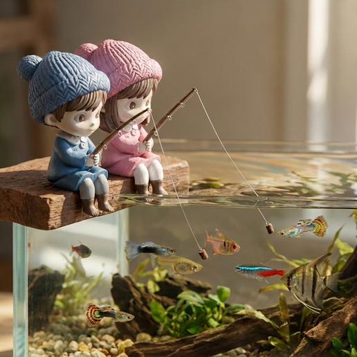 Aquarium Decor Fishing Couple by the Aquarium – Cute Boy & Girl Figurines (3D Printable)