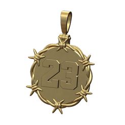 Number-23-Halo-Barb-wire-round-pendant-00.jpg Colgante redondo de alambre de espino número 23 con fianza Modelo de impresión 3D
