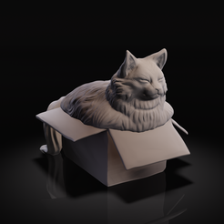 1.png STL-Datei Fette Katze im Karton・Design für 3D-Drucker zum herunterladen