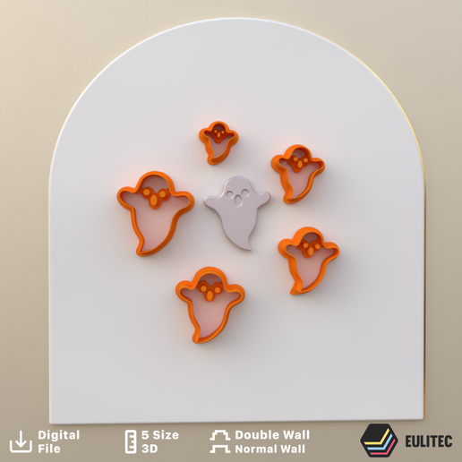 POLYMER CLAY CUTTERS little ghost 5 size 2 version cut/EULITEC.COM/CC/COPYRIGHTED LICENSE 3D model