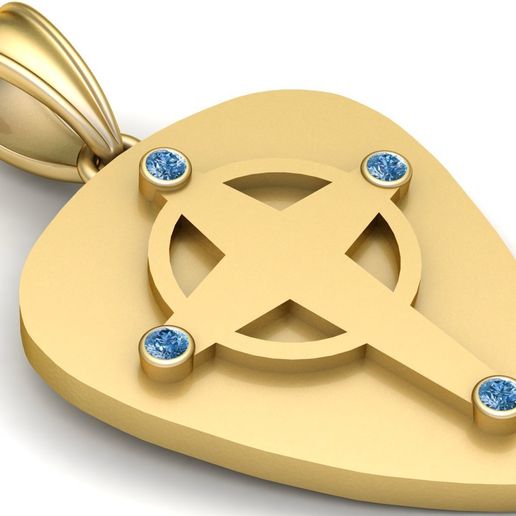 Luxury Gold Heart Pendant with Celtic-Inspired Symbol and Blue Stone Accents