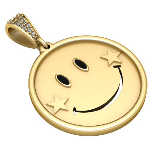 Black Gemstone Smiley Face Gold Pendant