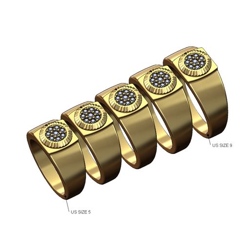 Diamond rolex bezel signet ring US sizes 5to9 3D print model 3D model