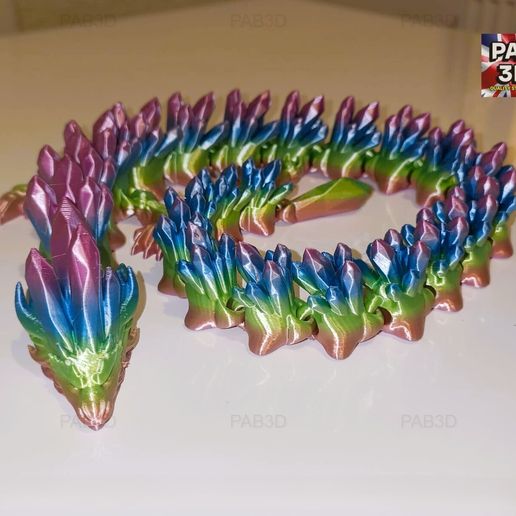 🐉 Articulated flexi dragon Crystals・ STL File for 3D printing・Cults