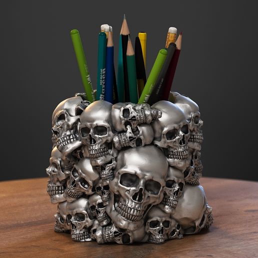 Skull pen holder, Skull head pen holder Perfect Gamer Gift, Fantasy Gift a199 (1) 3D model