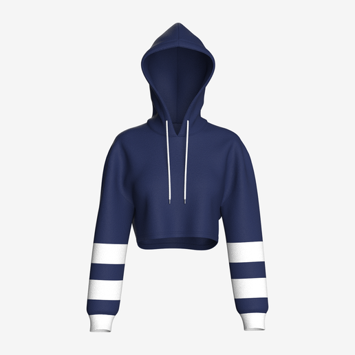 Girls Navy Blue Shoulder Drop Cropped Hoodie | Marvelous / Clo3d / obj / fbx