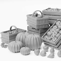 showcase_detail_contrast.jpg Farm produce pack - 1/35  scale fruits, vegetables, crates and baskets