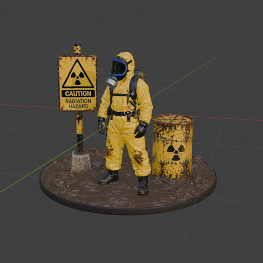 Nuclear Hazard Diorama – Hazmat Worker, Radiation Warning Sign & Toxic Barrel | 3D Printable STL 3MF
