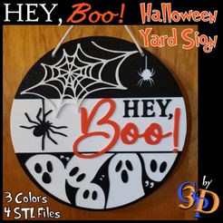 Hey-Boo-Sign-IMG.jpg Archivo STL Hey Boo Ghost Spider Web Halloween Decor Hanging Holiday Sign・Plan para descargar y imprimir en 3D