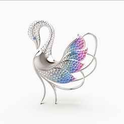 1 rendu face.jpg Download free STL file Swan Jewelry Brooch • 3D print design, blason
