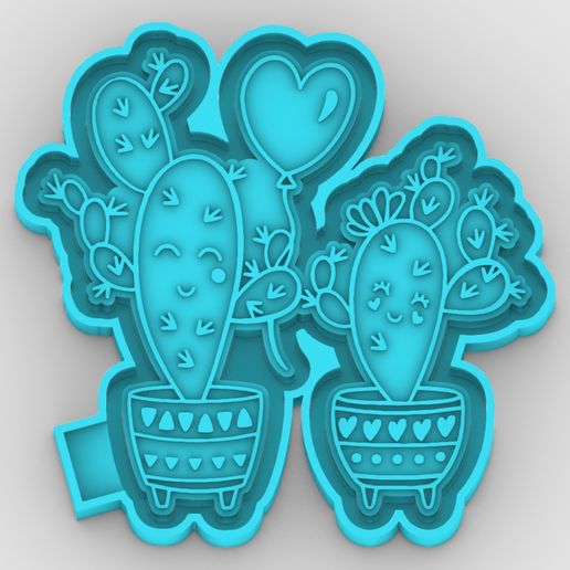 cactus in love - cactus love valentine - freshie mold - silicone mold  box STL File for Cults