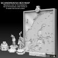 SCANDINAVIA HEX MAP MEDIEVAL MAP OF SCANDINAVIA WITH HEXAGONAL GRID OVERLAY 5 GAME PIECES INCLUDED Scandinavia Hex Map