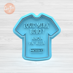 1.947.png STL file T-SHIRT PHRASE MESSI CUTTER + STAMP / COOKIE CUTTER SOCCER・3D printer design to download