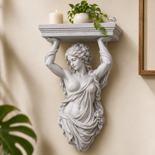 Aphrodite Wall Shelf, Greek Goddess Caryatid, Floating Wall Mount Shelf Bracket, Classical Statue Decor for Living Room Bedroom