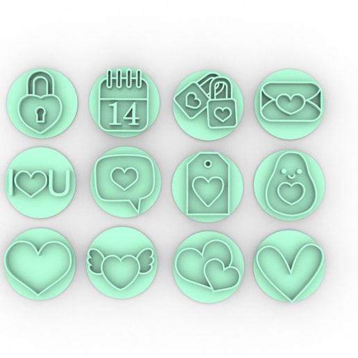 SET STAMP DOUGHS, COOKIES - SAN VALENTIN - VALENTINE'S DAY 3D model