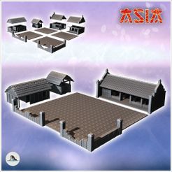 1-PREM.jpg STL file Set of two Asian buildings with large paved courtyard and stone wall (18) - Asian Asia Oriental Angkor Ninja Traditionnal RPG Mini・3D printer design to download