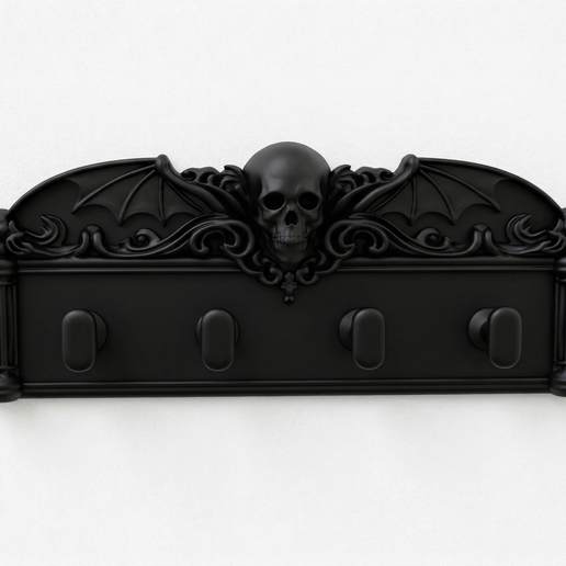 Gothic Skull Wall Key Holder STL – Baroque Key Rack with Bat Wings for ...