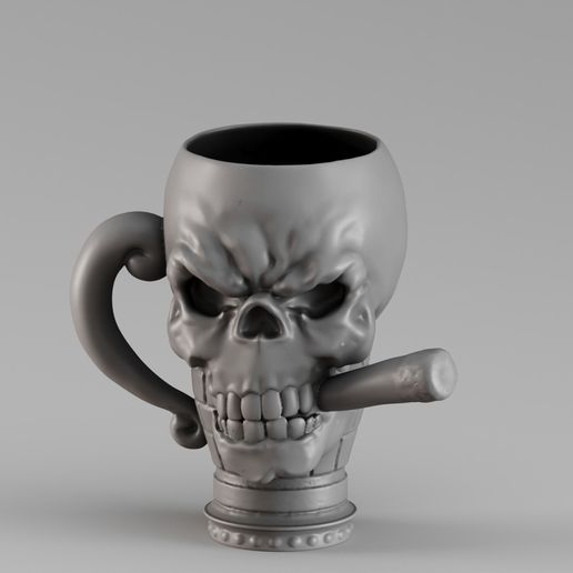 S00070 Skull Mug with Cigar - 3D model önizlemesi