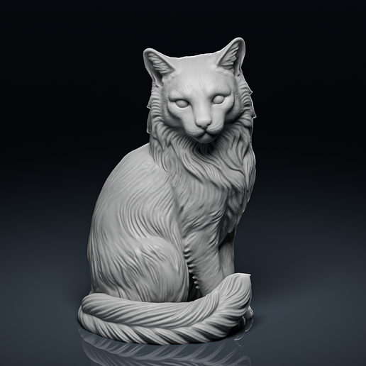 Elegant Long-Haired Cat 3D Print model