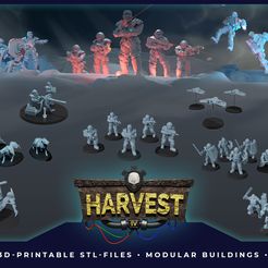 x HH NE AN Bin PRE-SUPPORTED 3D-PRINTABLE STL-FILES + MODULAR BUILDINGS » POSEABLE MINIS STL file HARVEST IV – ULTIMATE COLLECTION – 3D-printable wargaming miniatures & terrain・3D printing idea to download, Tablehammer