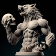 WEREWOLF-009.png 009  Howling Werewolf with Skull – 3D Printed Statue, character, DND, skull, monster, troll, skeleton, cat, minimalist, miniature, figurine, collectible, fantasy, gorgon, decorative, Halloween, serpent, STL