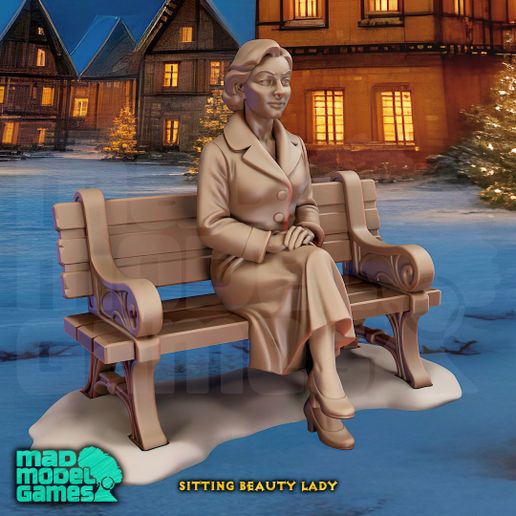 Christmas Villager - Sitting Beauty Lady - fantasy miniature, 28mm and 32mm scale