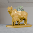indian-cow-planter-low-poly-1.png Indian cow and calf low poly planter vase geometrical succulent flower pot STL
