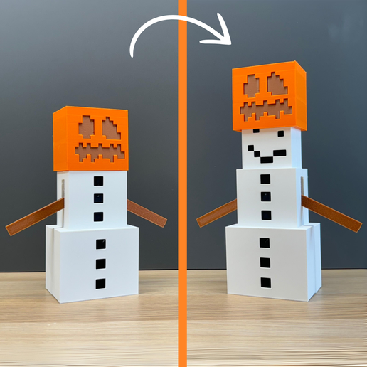 ☃️ Minecraft Snowman Surprise・ 3MF File for 3D printing・Cults