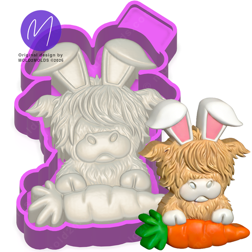3D Peeking Easter Highland Cow Freshie STL Mold Housing